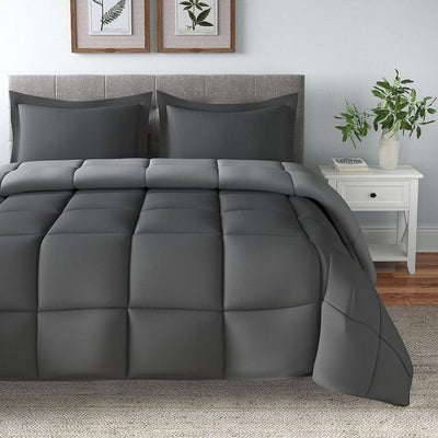 Full/Queen Traditional Microfiber Reversible 3 Piece Comforter Set in Grey - Free Shipping 