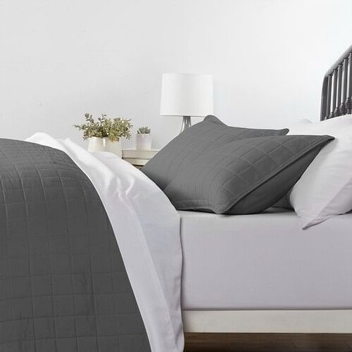 2 Piece Microfiber Farmhouse Coverlet Bedspread Set Grey, Twin/Twin XL - Free Shipping