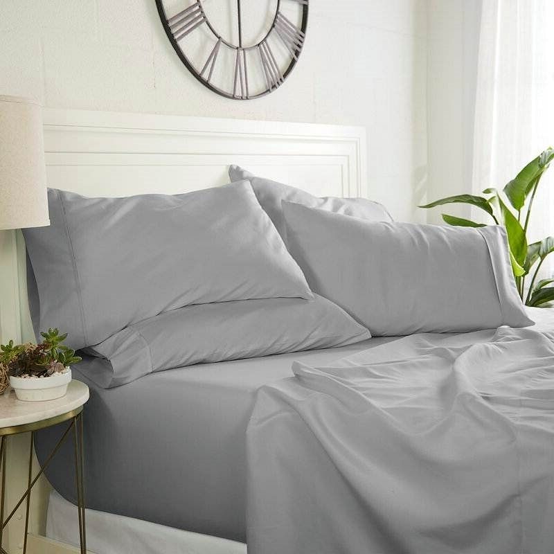 King size Grey 6 Piece Wrinkle Resistant Microfiber Polyester Sheet Set - Free Shipping 
