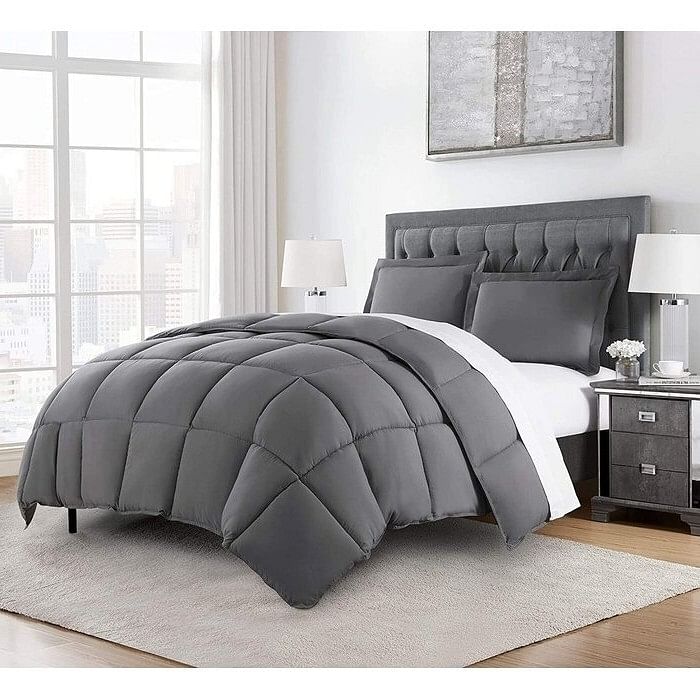 King Size Reversible Microfiber Down Alternative Comforter Set in Grey - Free Shipping 