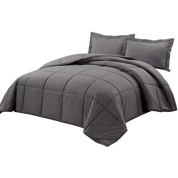 King Size Reversible Microfiber Down Alternative Comforter Set in Grey - Free Shipping 