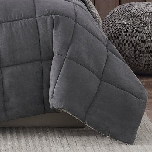 King Plush Sherpa Reversible Micro Suede Comforter Set in Gray - Free Shipping 