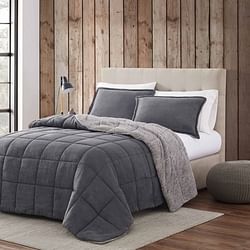 King Plush Sherpa Reversible Micro Suede Comforter Set in Gray - Free Shipping 