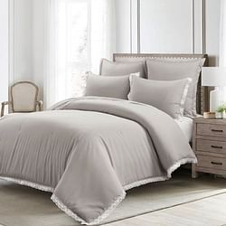 King French Country Grey 5-Piece Lightweight Comforter Set with Lace Trim - Free Shipping 