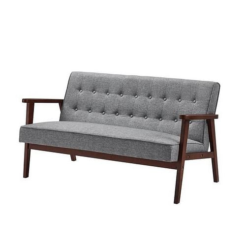 Mid-Century Modern 2-Seat Loveseat Sofa Couch Wood Frame Grey Button Tufted - Free Shipping 