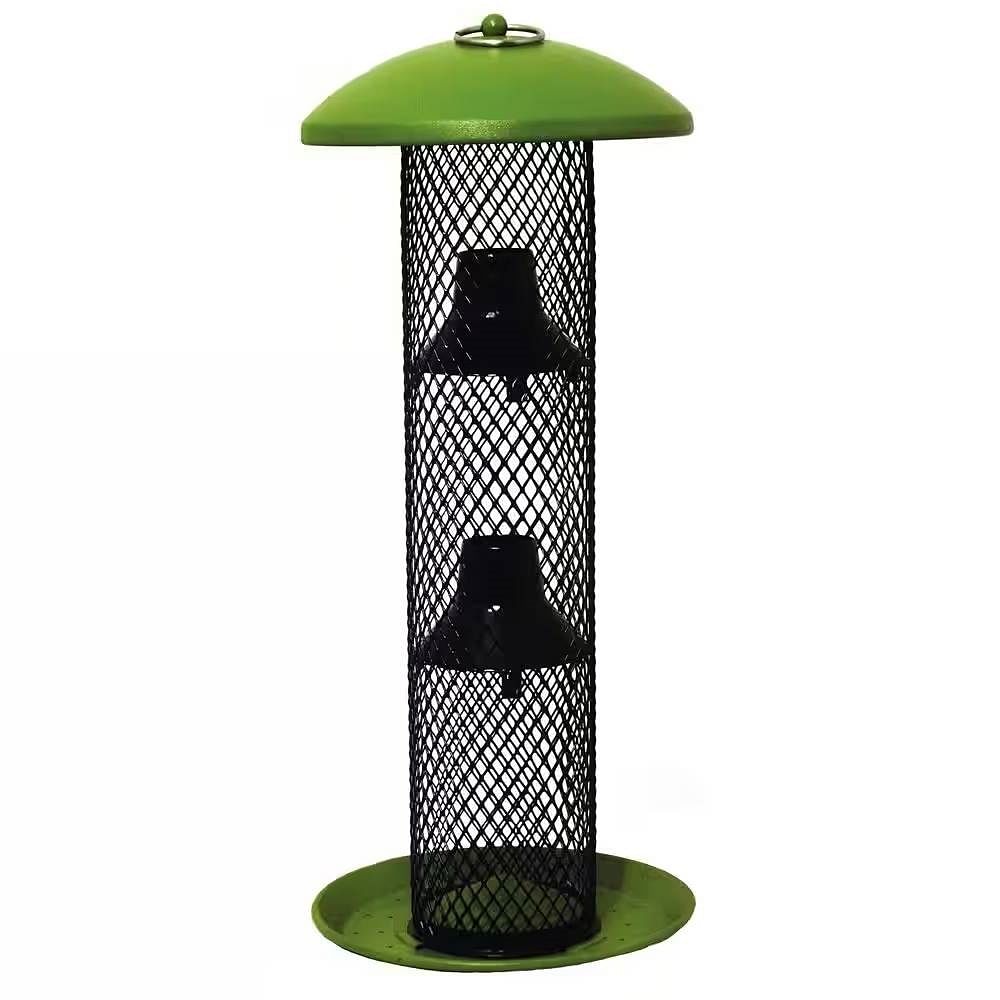 Outdoor Metal Mesh Tube Hanging Bird Feeder with Green Top and Perch - Free Shipping 