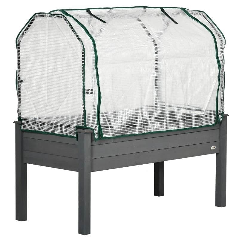 Grey Wood Elevated Raised Garden Bed Planter with Greenhouse Cover - Free Shipping 