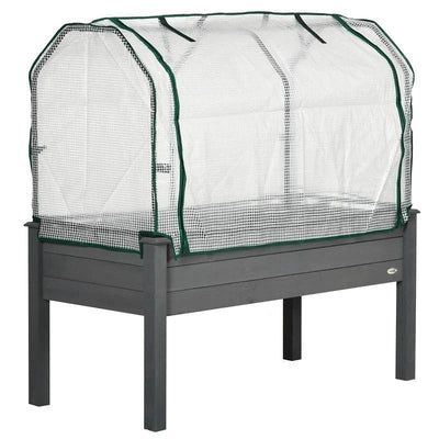 Grey Wood Elevated Raised Garden Bed Planter with Greenhouse Cover - Free Shipping 
