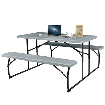 Grey Folding Picnic Table with 2 Benches Outdoor Patio Dining Set - Free Shipping 