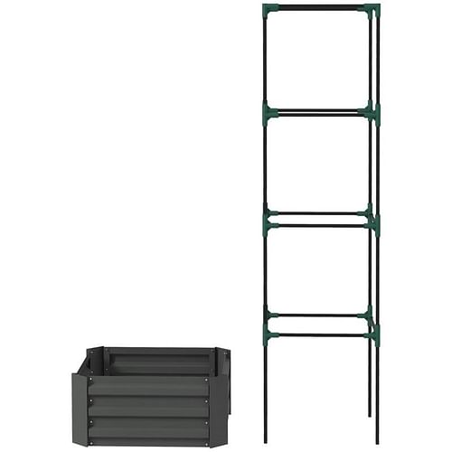 Grey Galvanized Open Bottom Raised Garden Bed Planter with Tomato Cage Trellis - Free Shipping 