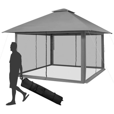 Grey 13 x 13 Ft Pop-Up Gazebo Outdoor Canopy w/ Mesh Mosquito Netting Sidewalls - Free Shipping 