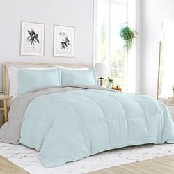 Full/Queen size 3-Piece Microfiber Reversible Comforter Set Aqua Blue and Grey - Free Shipping 