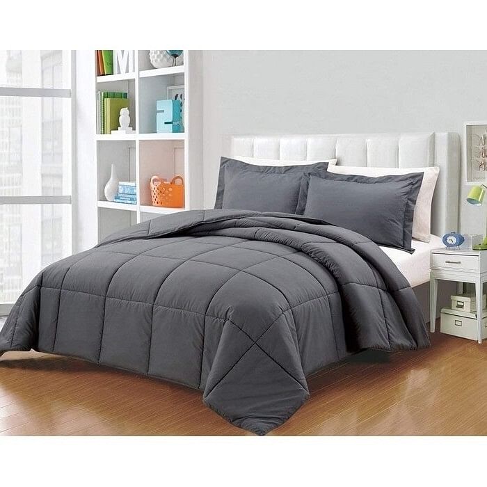 Twin Size Reversible Microfiber Down Alternative Comforter Set in Grey - Free Shipping