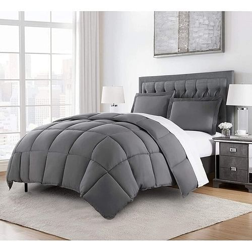 Twin Size Reversible Microfiber Down Alternative Comforter Set in Grey - Free Shipping