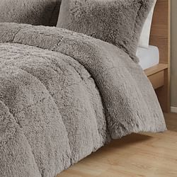 Twin/Twin XL Grey Soft Sherpa Faux Fur 2-Piece Comforter Set with Pillow Shams - Free Shipping