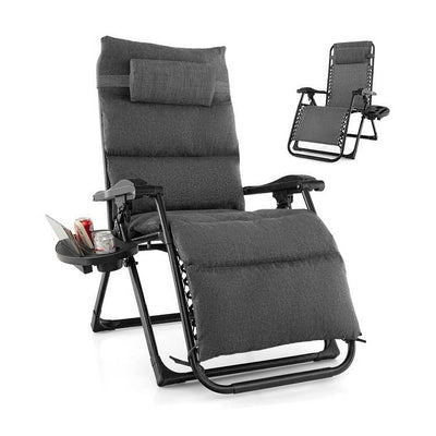 Grey Zero Gravity Adjustable Lounge Chair Removable Cushion Cup Holder Tray - Free Shipping 