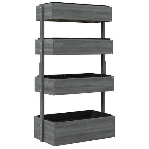 4 Tier Vertical Wooden Planter Box Raised Bed Grey - Free Shipping 