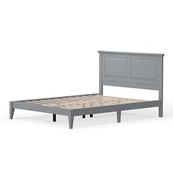 Queen Traditional Solid Oak Wooden Platform Bed Frame with Headboard in Grey - Free Shipping