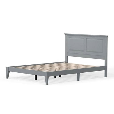 Queen Traditional Solid Oak Wooden Platform Bed Frame with Headboard in Grey - Free Shipping 