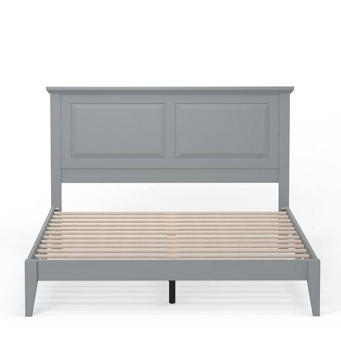 Queen Traditional Solid Oak Wooden Platform Bed Frame with Headboard in Grey - Free Shipping