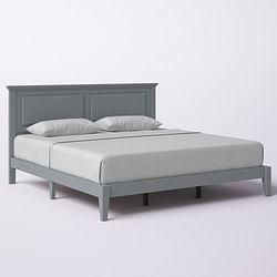 King Traditional Solid Oak Wooden Platform Bed Frame with Headboard in Grey - Free Shipping 