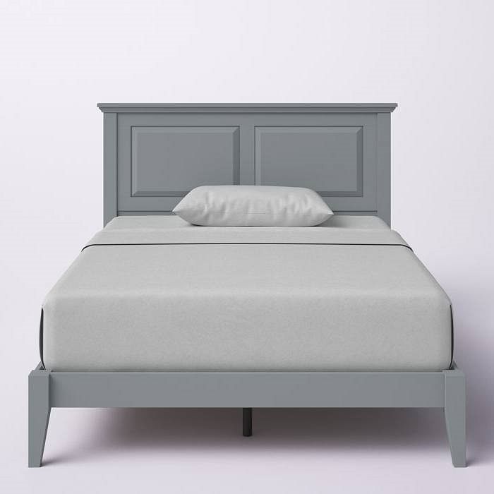 Twin Traditional Solid Oak Wooden Platform Bed Frame with Headboard in Grey - Free Shipping