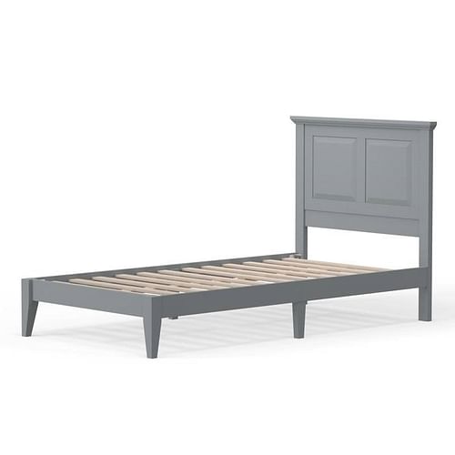 Twin Traditional Solid Oak Wooden Platform Bed Frame with Headboard in Grey - Free Shipping