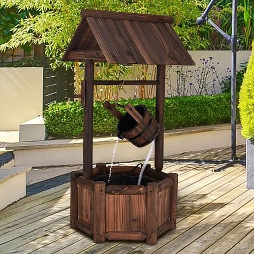 Outdoor Patio Garden Solid Wood Wishing Well Water Fountain with Pump - Free Shipping