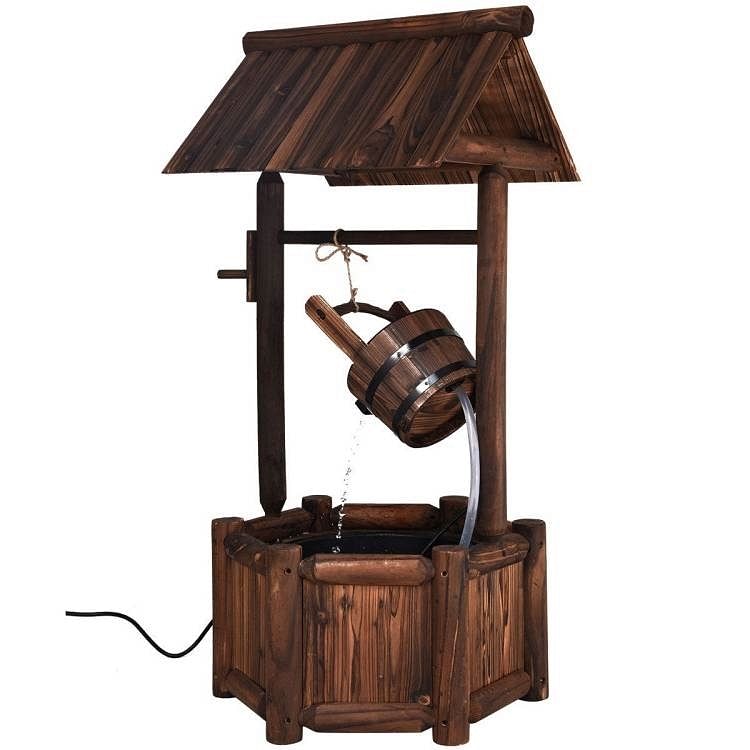 Outdoor Patio Garden Solid Wood Wishing Well Water Fountain with Pump - Free Shipping