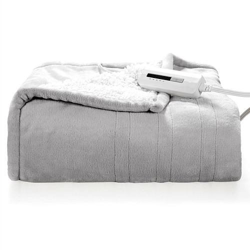 Heated Electric Sherpa Throw Blanket in Grey/White - Free Shipping 