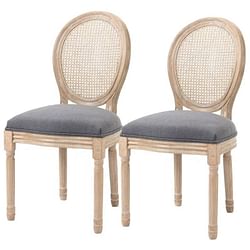 Set of 2 Vintage Upholstered Armless Rattan Back Dining Chairs Grey Wash - Free Shipping