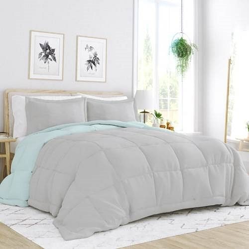 Twin/Twin XL 2-Piece Microfiber Reversible Comforter Set Aqua Blue and Grey - Free Shipping