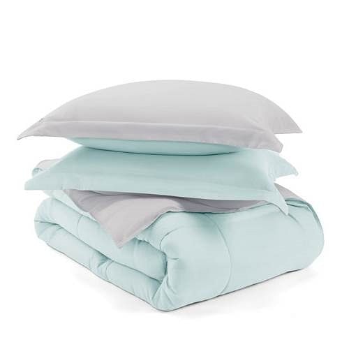 Twin/Twin XL 2-Piece Microfiber Reversible Comforter Set Aqua Blue and Grey - Free Shipping