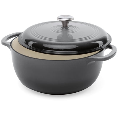 6 Quart Large Grey Enamel Cast-Iron Dutch Oven Kitchen Cookware - Free Shipping 