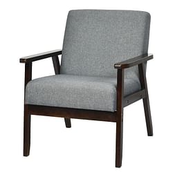 Retro Modern Classic Grey Linen Wide Accent Chair with Espresso Wood Frame - Free Shipping