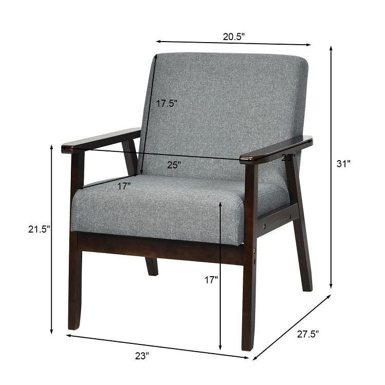 Retro Modern Classic Grey Linen Wide Accent Chair with Espresso Wood Frame - Free Shipping