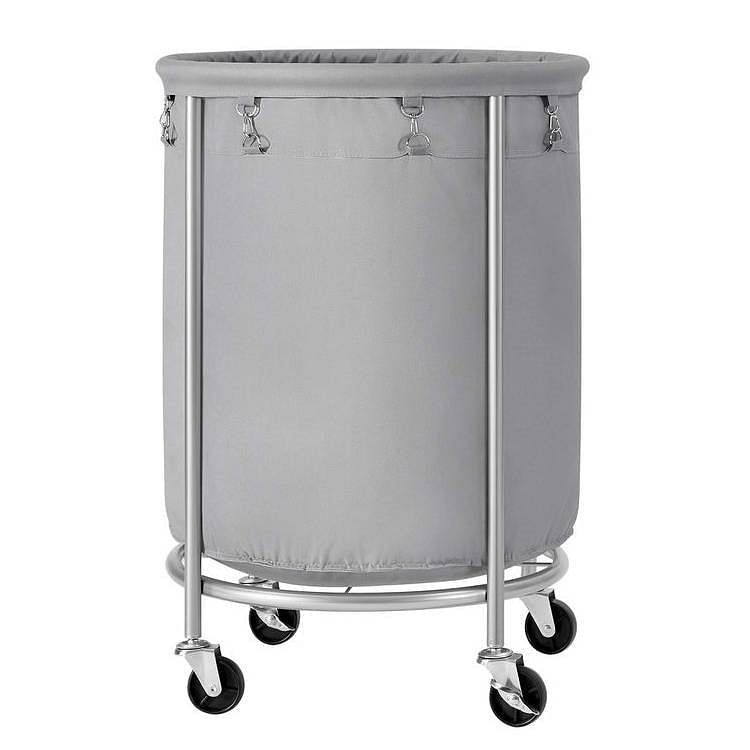 Round 45-Gallon Laundry Basket Hamper with Grey Fabric Bag Steel Frame on Wheels - Free Shipping 