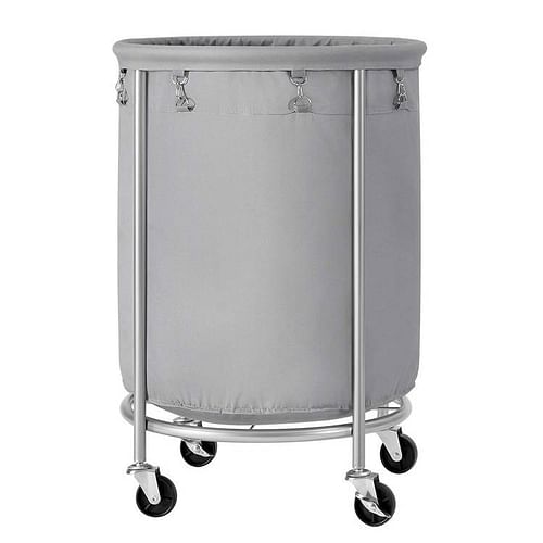 Round 45-Gallon Laundry Basket Hamper with Grey Fabric Bag Steel Frame on Wheels - Free Shipping 