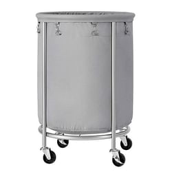 Round 45-Gallon Laundry Basket Hamper with Grey Fabric Bag Steel Frame on Wheels - Free Shipping 