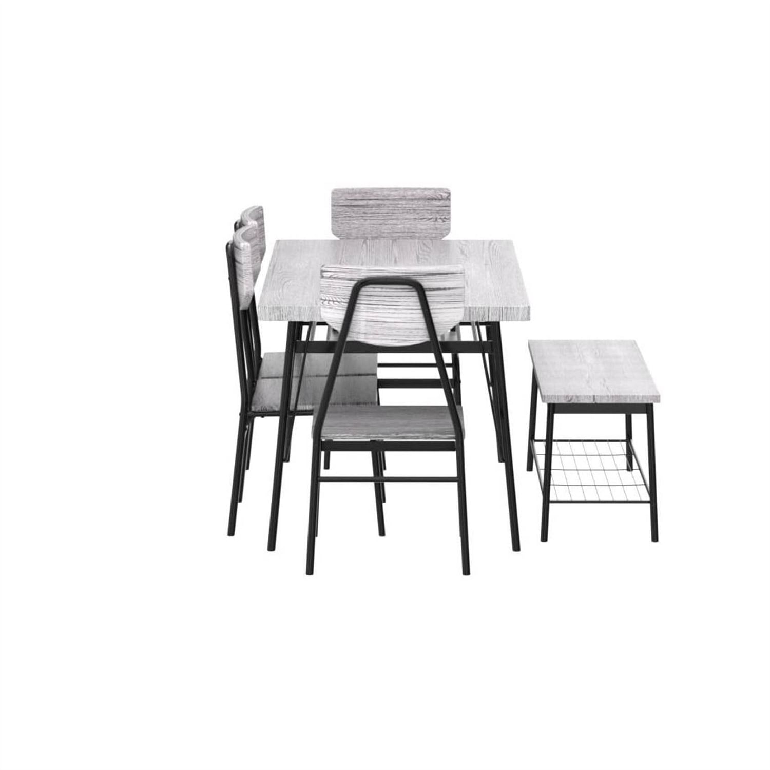 Modern 6-Piece Dining Set with Grey Wood Top Table 4 Chairs and Storage Bench - Free Shipping 