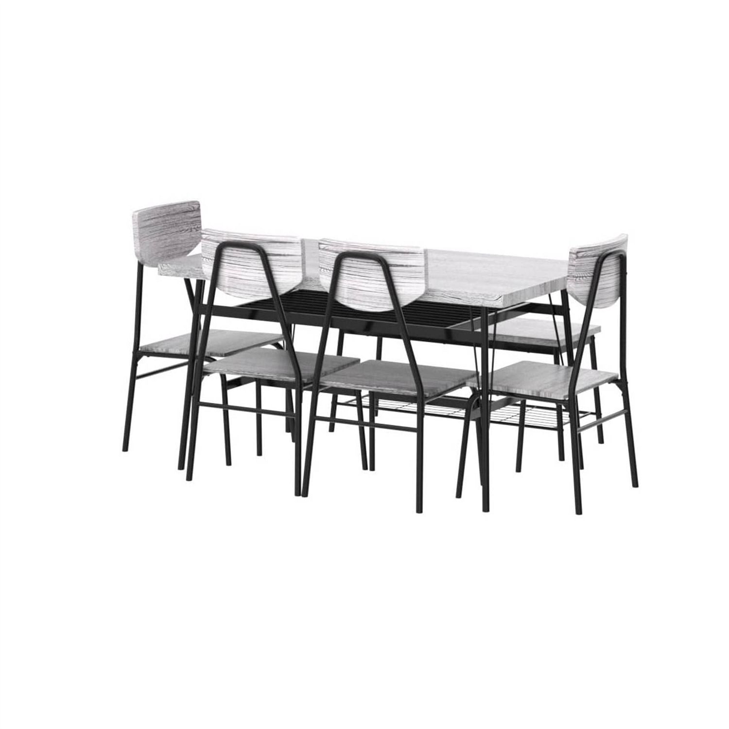 Modern 6-Piece Dining Set with Grey Wood Top Table 4 Chairs and Storage Bench - Free Shipping 