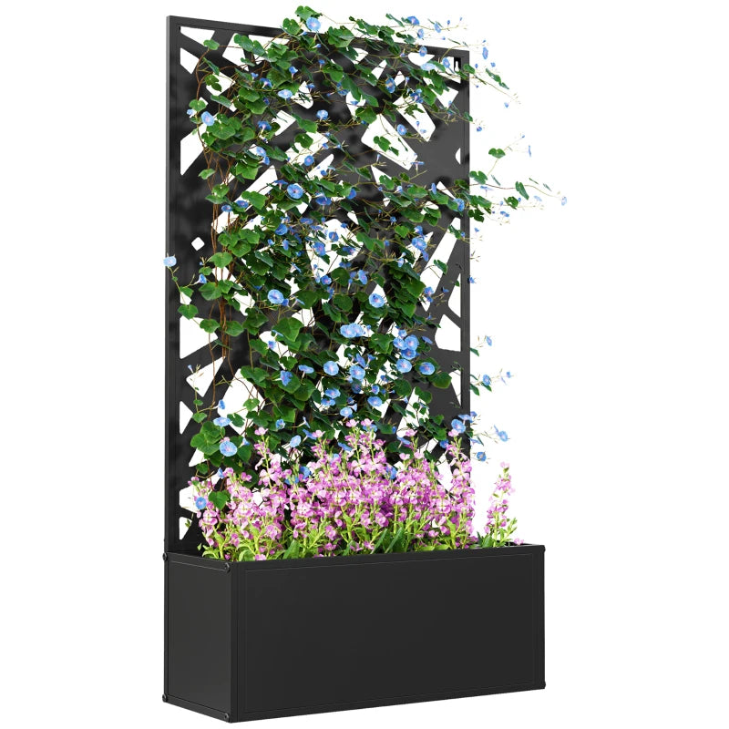Raised Garden Bed with Trellis, Freestanding/Wall Mounted Metal Garden Box with Privacy Panel, Irregular Line Cut-Outs