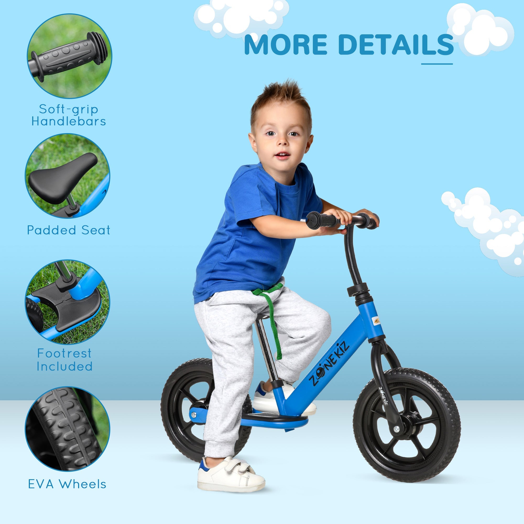 Aosom Qaba 12 Kids Balance Bike No Pedal Training Bicycle Adjustable Seat Handlebar Toddler Bike 3 - 5 Years 