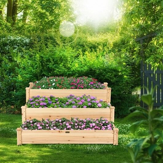 3 Tier Elevated Wooden Vegetable Garden Bed - Free Shipping 