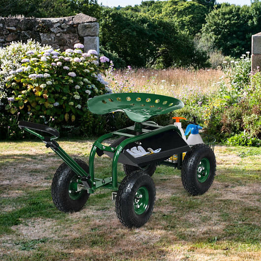 Heavy Duty Garden Cart with Tool Tray and 360 Swivel Seat - Free Shipping