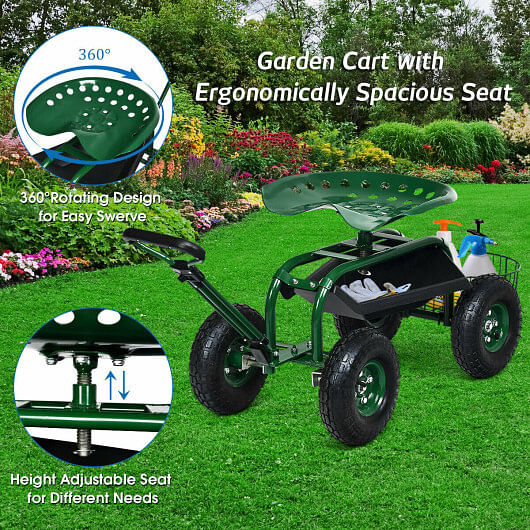 Heavy Duty Garden Cart with Tool Tray and 360 Swivel Seat - Free Shipping