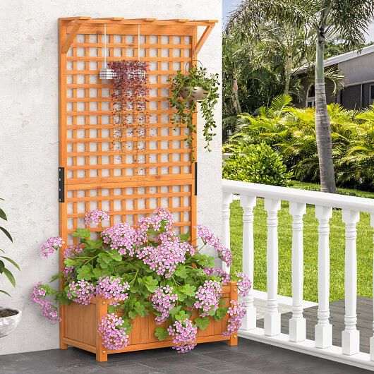 Raised Garden Bed with Trellis and Hanging Roof-Natural - Free Shipping 