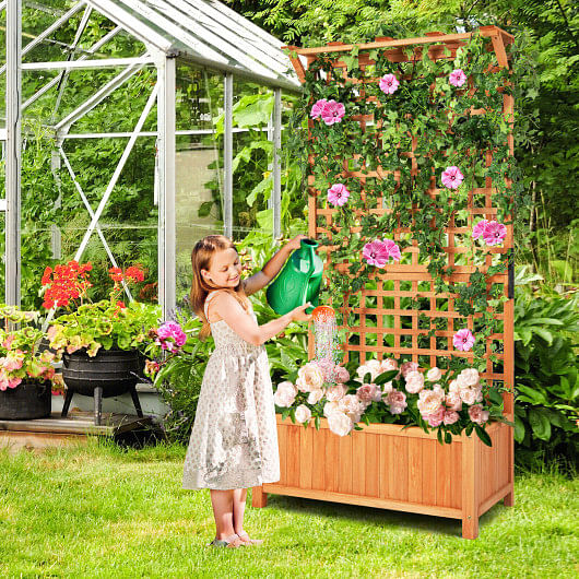 Raised Garden Bed with Trellis and Hanging Roof-Natural - Free Shipping 