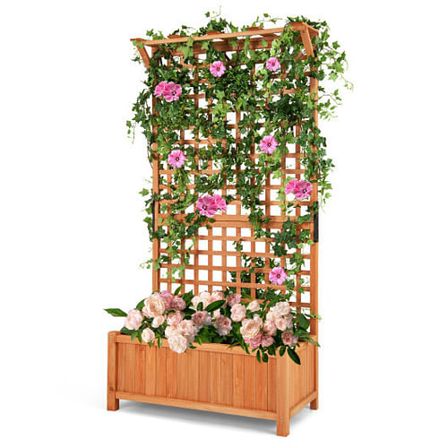 Raised Garden Bed with Trellis and Hanging Roof-Natural - Free Shipping 