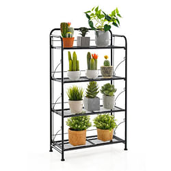 4-Tier Folding Plant Stand with Adjustable Shelf and Feet-Black - Free Shipping 